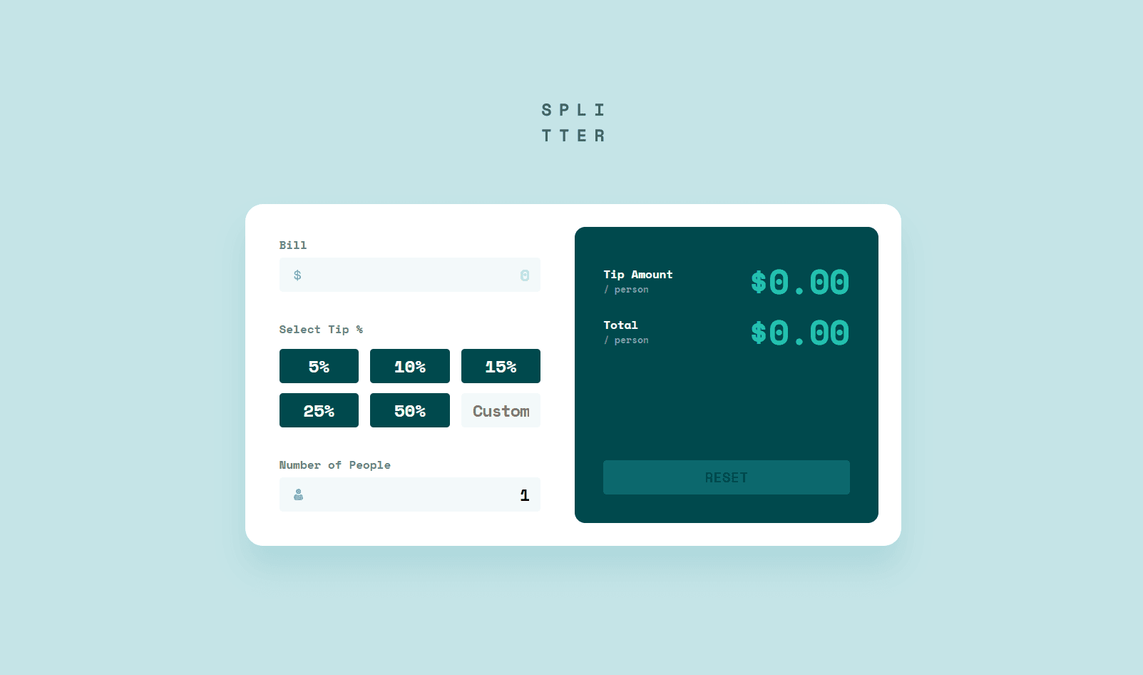 Tip calculator. Splitter cover